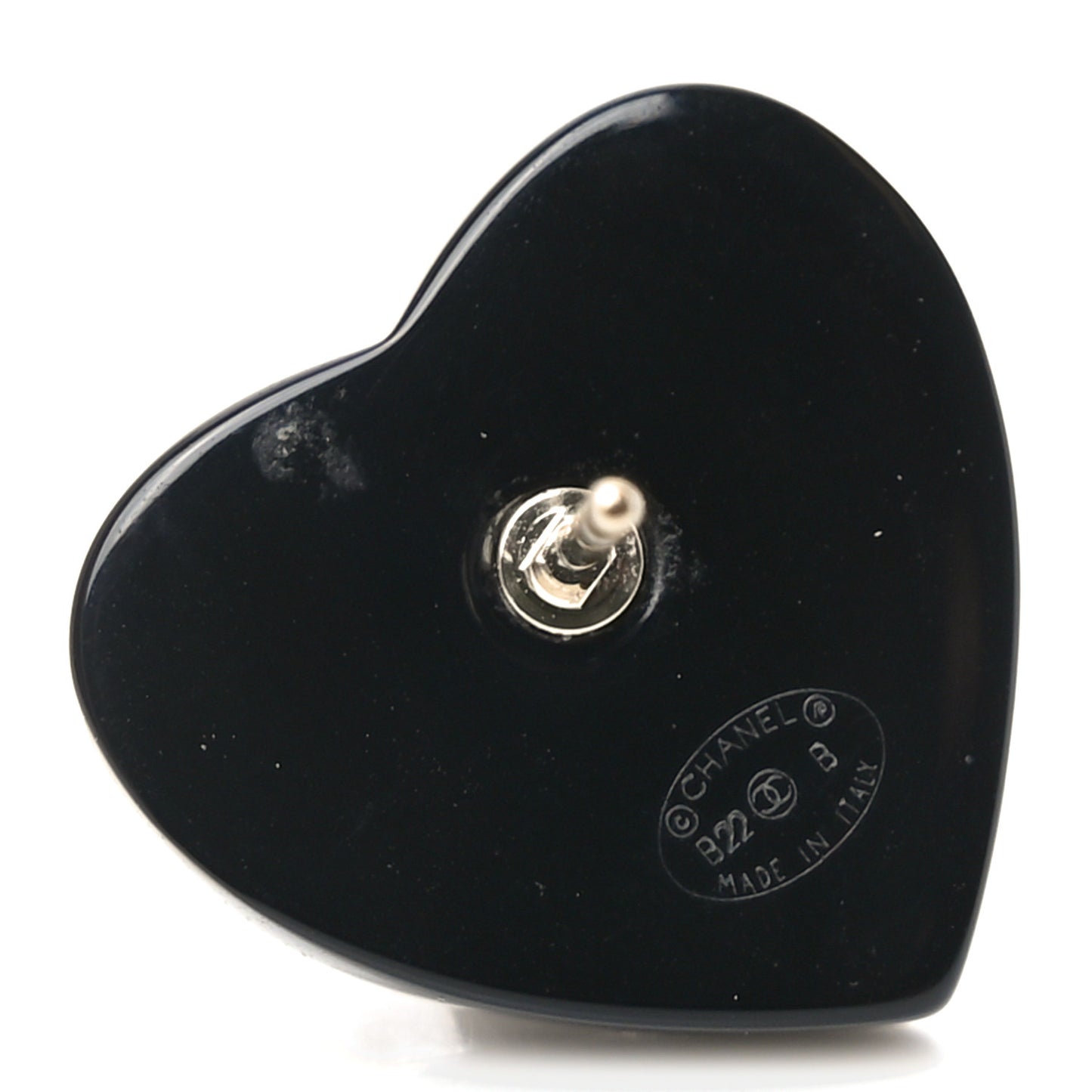 Resin Crystal CC Heart Earrings Black Gold