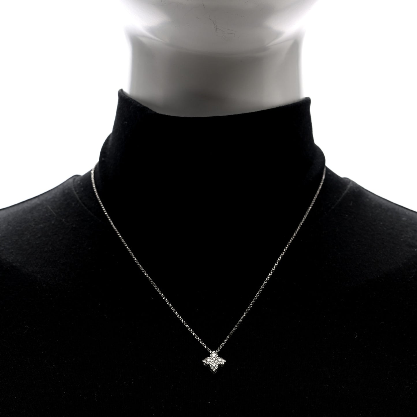 18K White Gold Diamond Small Princess Flower Pendant Necklace