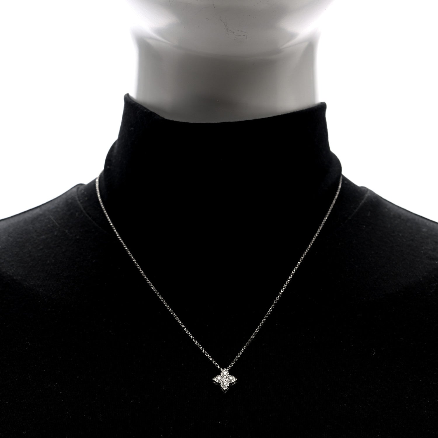 Roberto Coin 18K White Gold Diamond Small Princess Flower Pendant Necklace 2 of 4