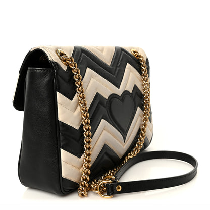 Gucci Calfskin Matelasse Medium GG Marmont Shoulder Bag Black White 3 of 11