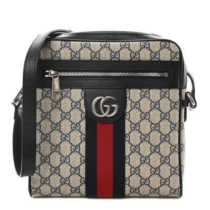 Gucci GG Supreme Monogram Textured Dollar Calfskin Web Small Ophidia Messenger Bag Beige Blue 1 of 10