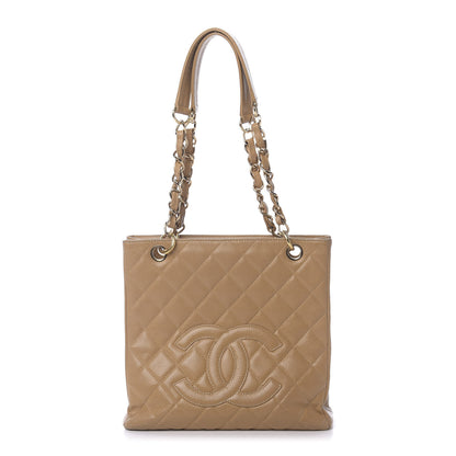 Chanel Caviar Quilted Petit Shopping Tote PST Dark Beige 1 of 8
