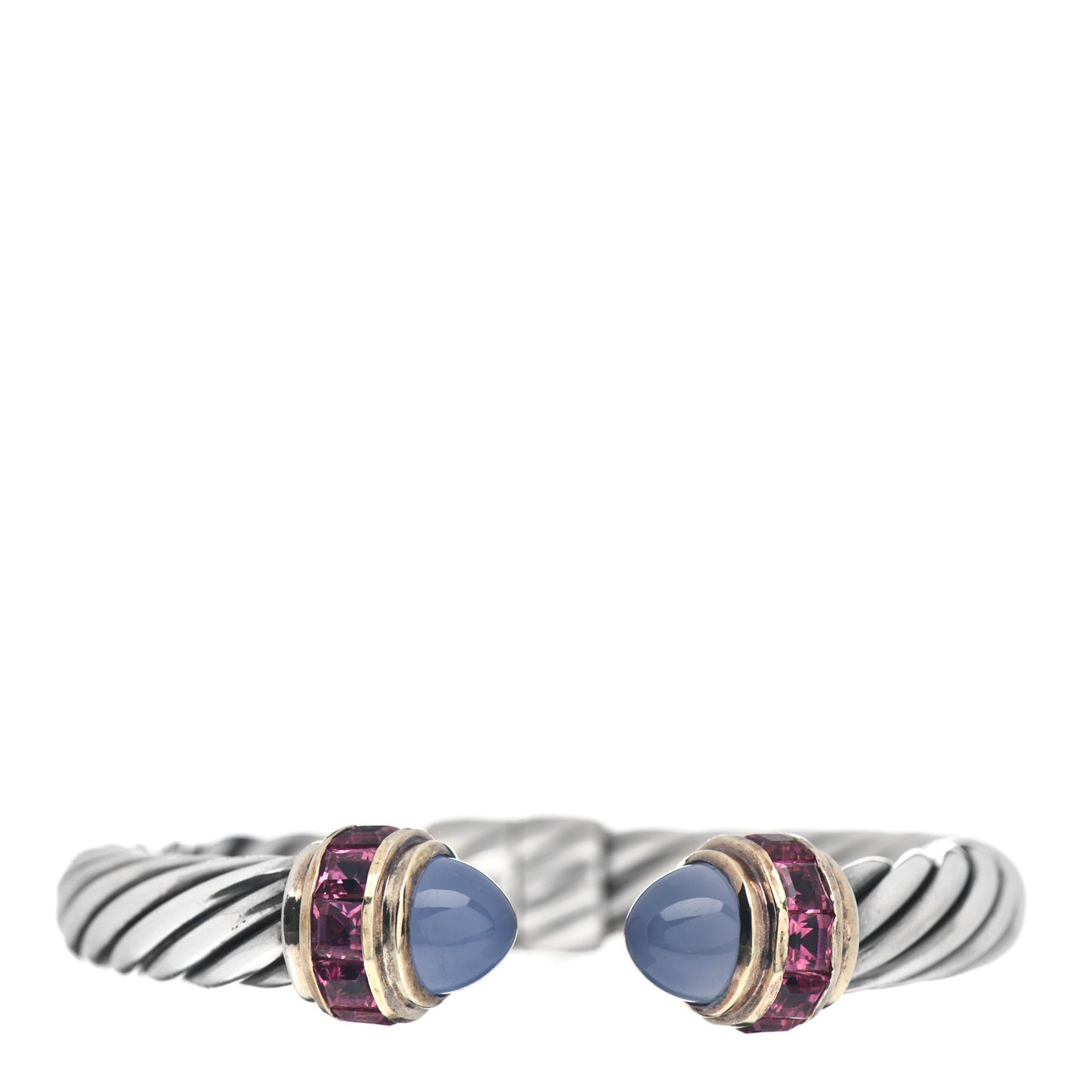 Sterling Silver 14K Yellow Gold Chalcedony Pink Tourmaline 10mm Cable Classics Bracelet