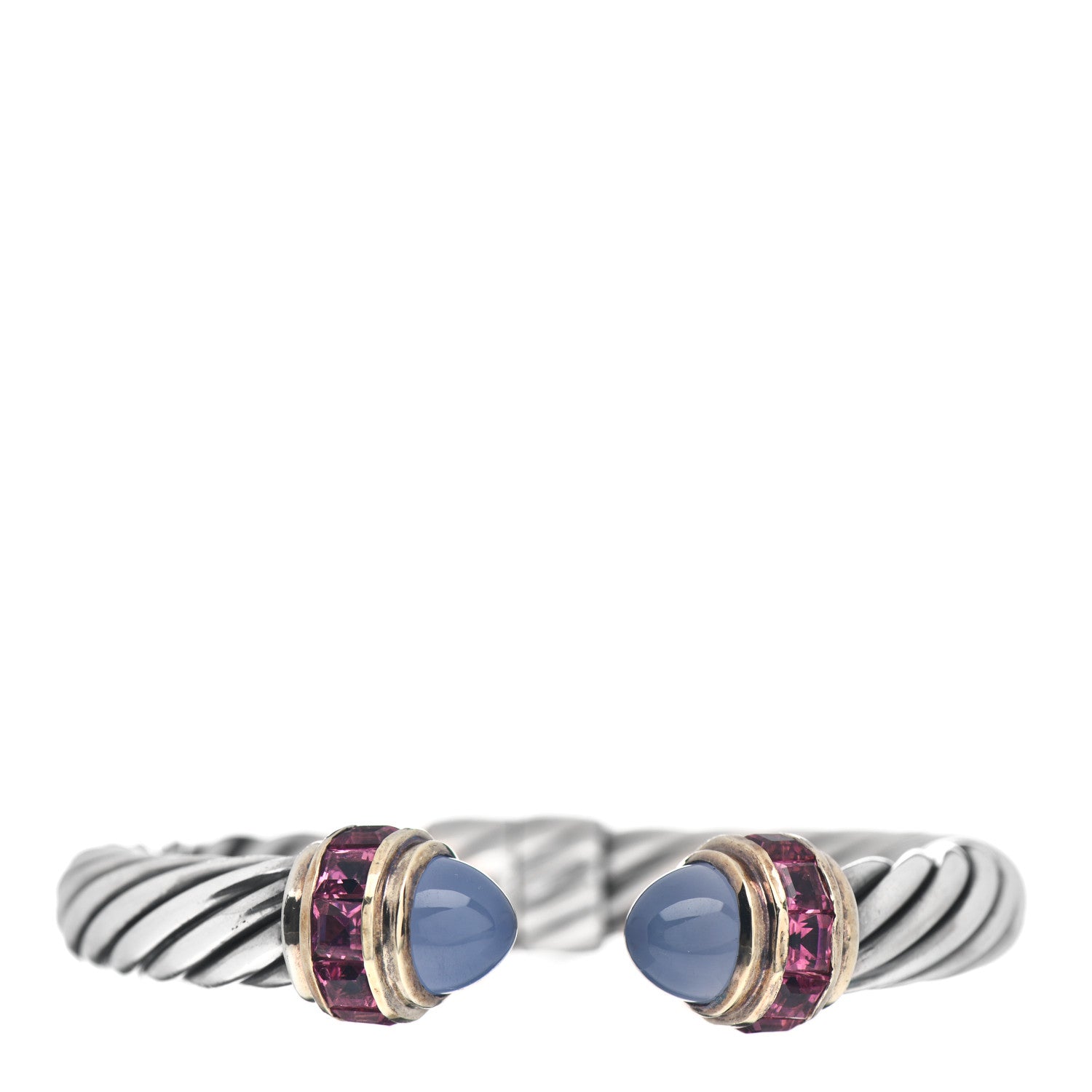David Yurman Sterling Silver 14K Yellow Gold Chalcedony Pink Tourmaline 10mm Cable Classics Bracelet 1 of 4