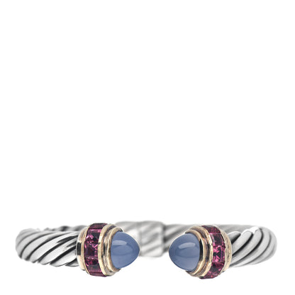 David Yurman Sterling Silver 14K Yellow Gold Chalcedony Pink Tourmaline 10mm Cable Classics Bracelet 1 of 4