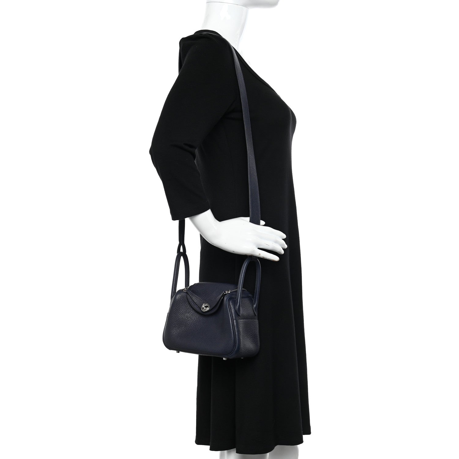 Hermes Taurillon Clemence Mini Lindy 20 Bleu Nuit 2 of 10