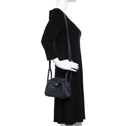 Hermes Taurillon Clemence Mini Lindy 20 Bleu Nuit 2 of 10