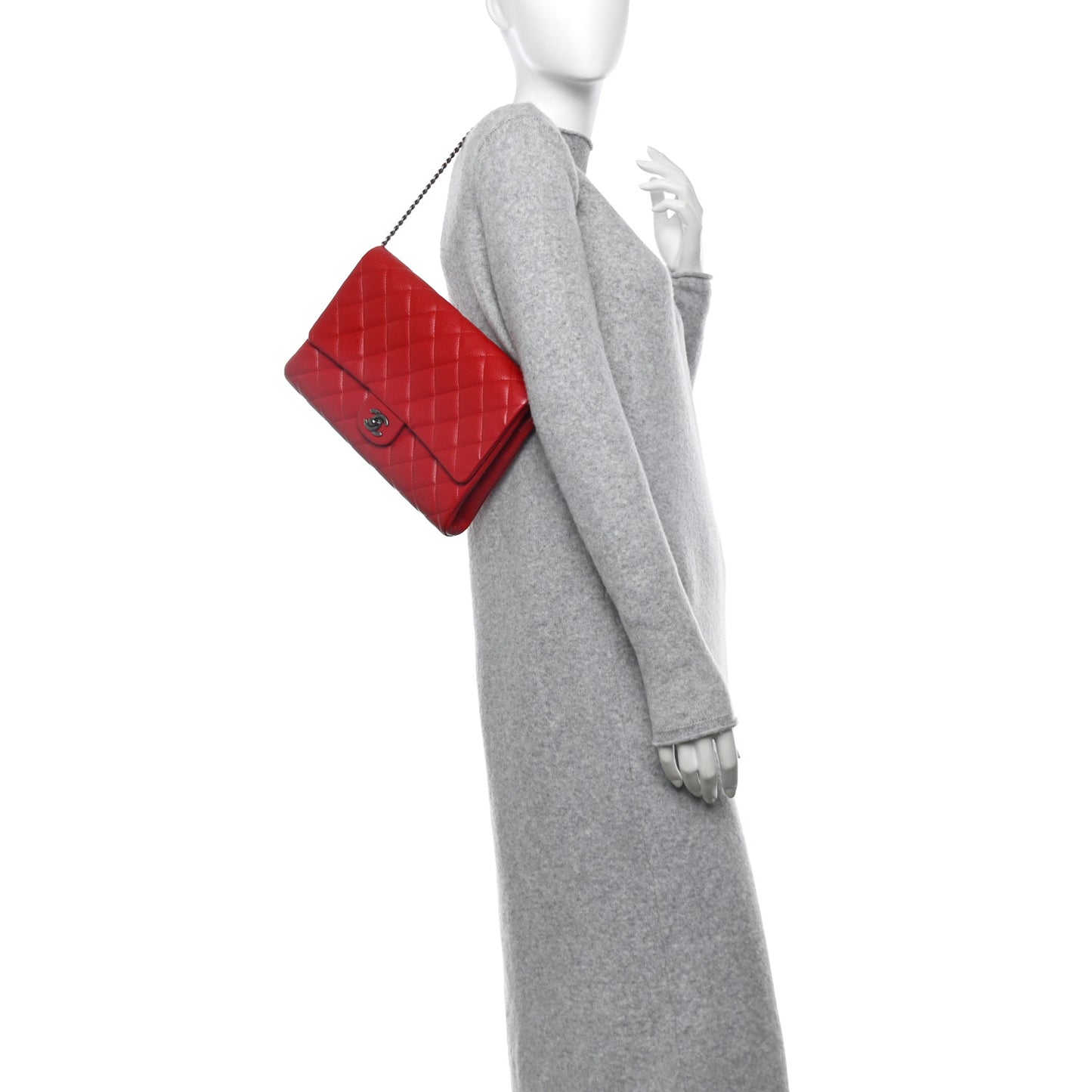 Caviar Quilted Clutch With Chain Flap Red