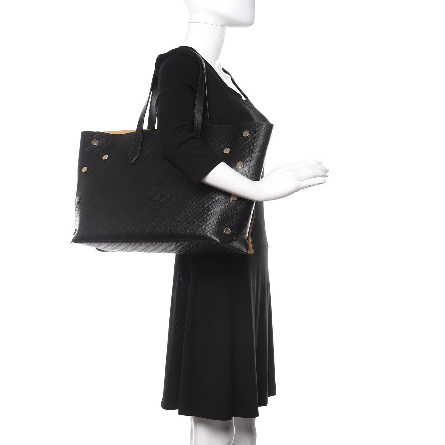 Calfskin Chain Embossed Medium Bond Shopper Tote Black