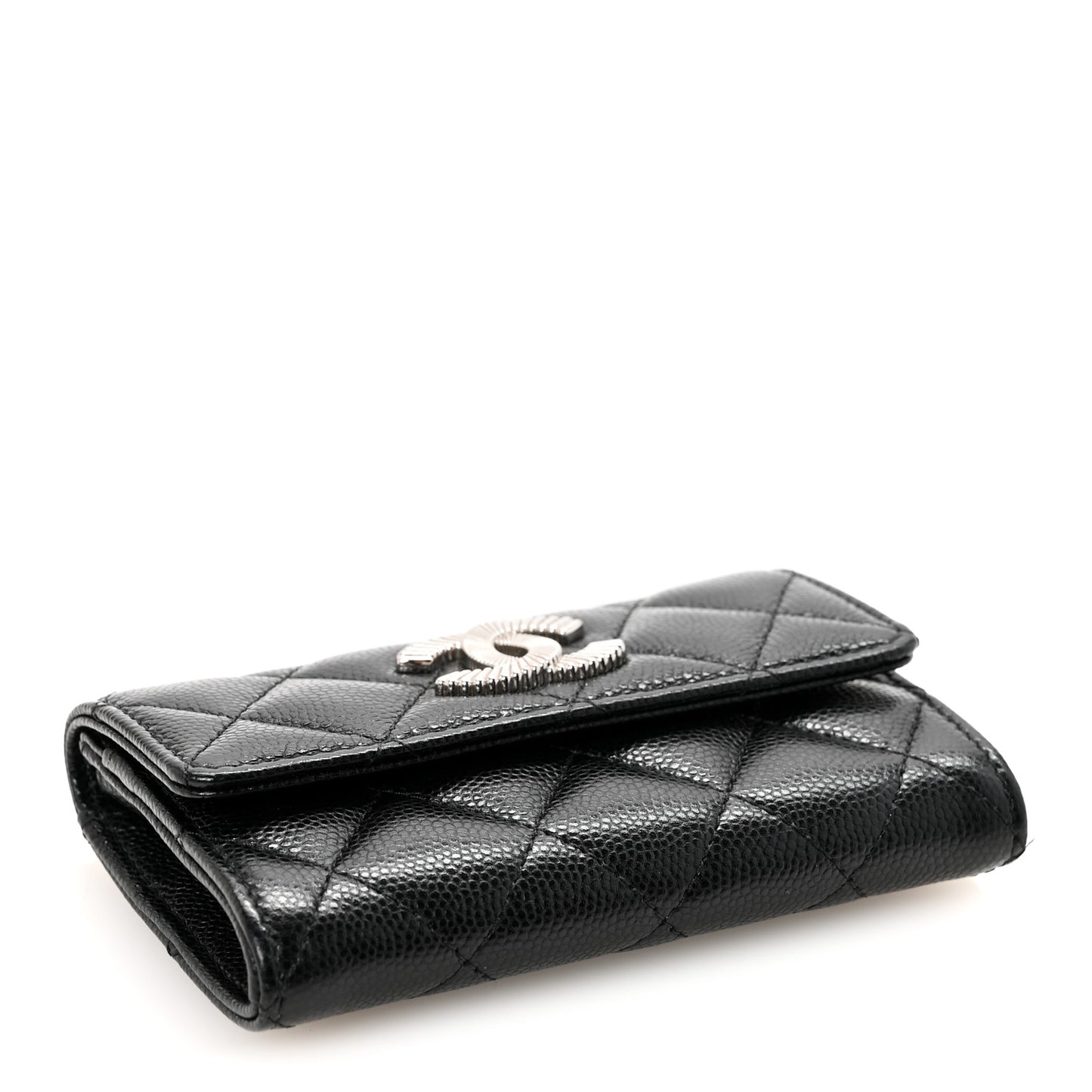 Caviar Quilted CC Flap Card Holder Black