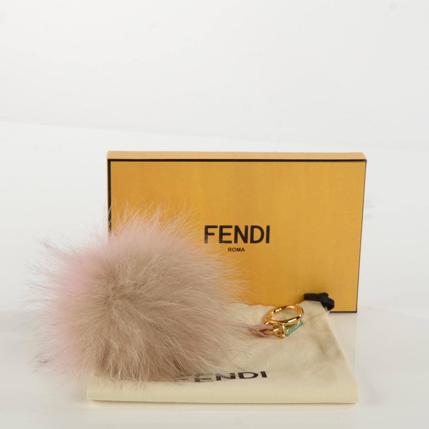 Fendi Fox Fur Vitello Elite Bi-Color Pom Pom Bag Charm Rosa Cammello Cipria 5 of 5