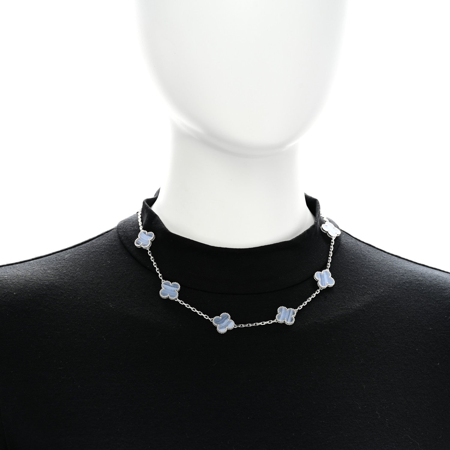 Van Cleef & Arpels 18K White Gold Chalcedony 10 Motifs Vintage Alhambra Necklace 2 of 7