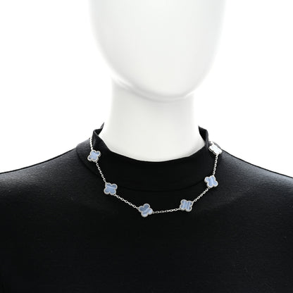 Van Cleef & Arpels 18K White Gold Chalcedony 10 Motifs Vintage Alhambra Necklace 2 of 7
