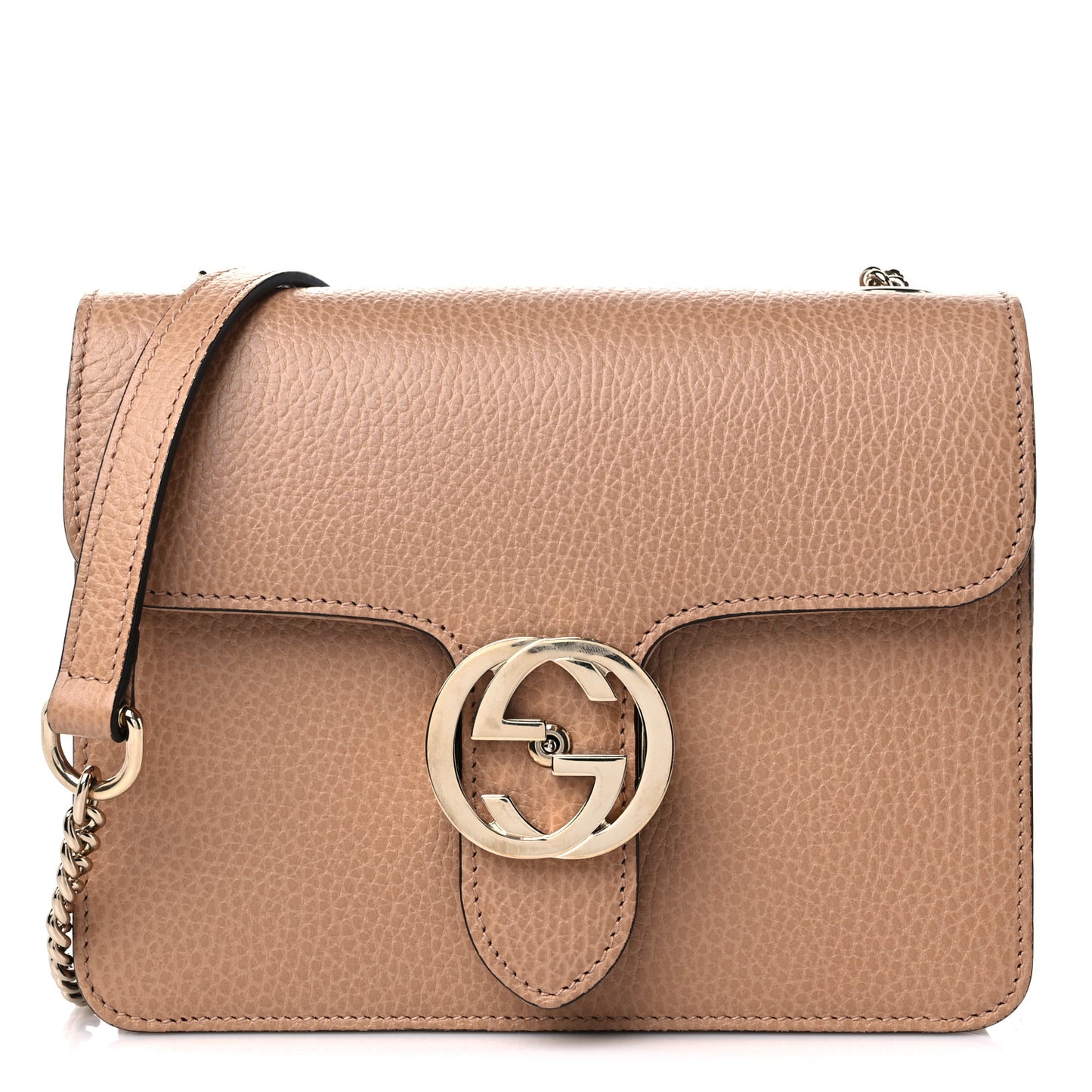 Dollar Calfskin Small Interlocking G Shoulder Bag Camelia