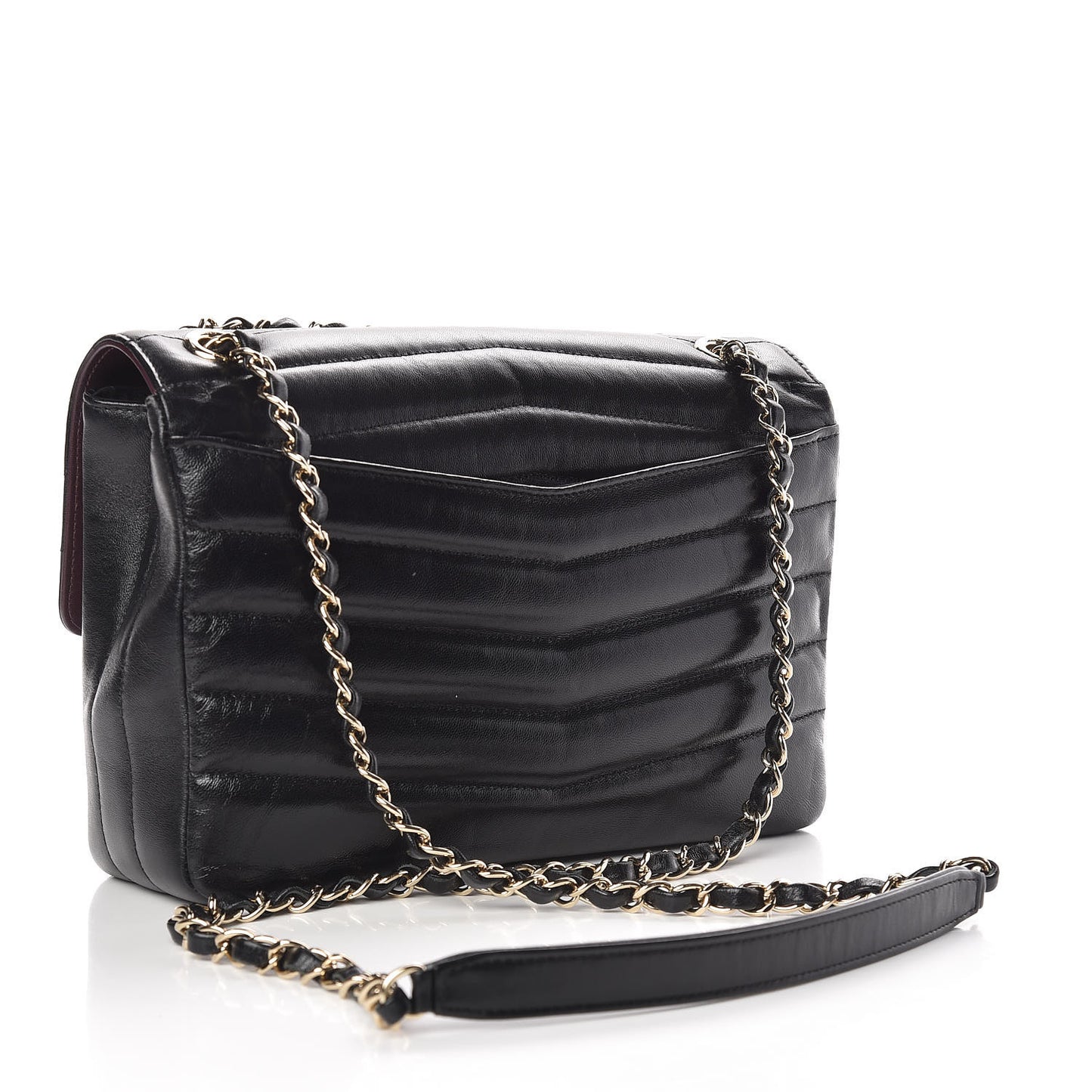Shiny Lambskin Chevron Quilted Miroir Black