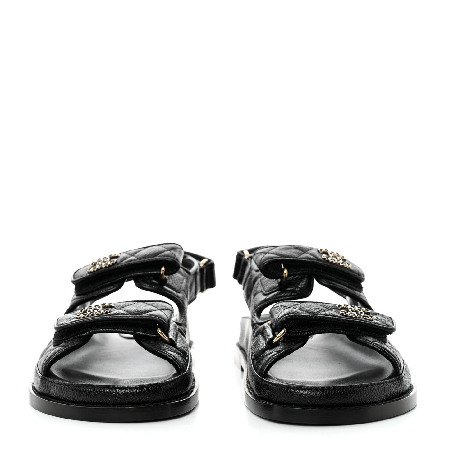 Grained Calfskin Velcro Dad Sandals 38 Black