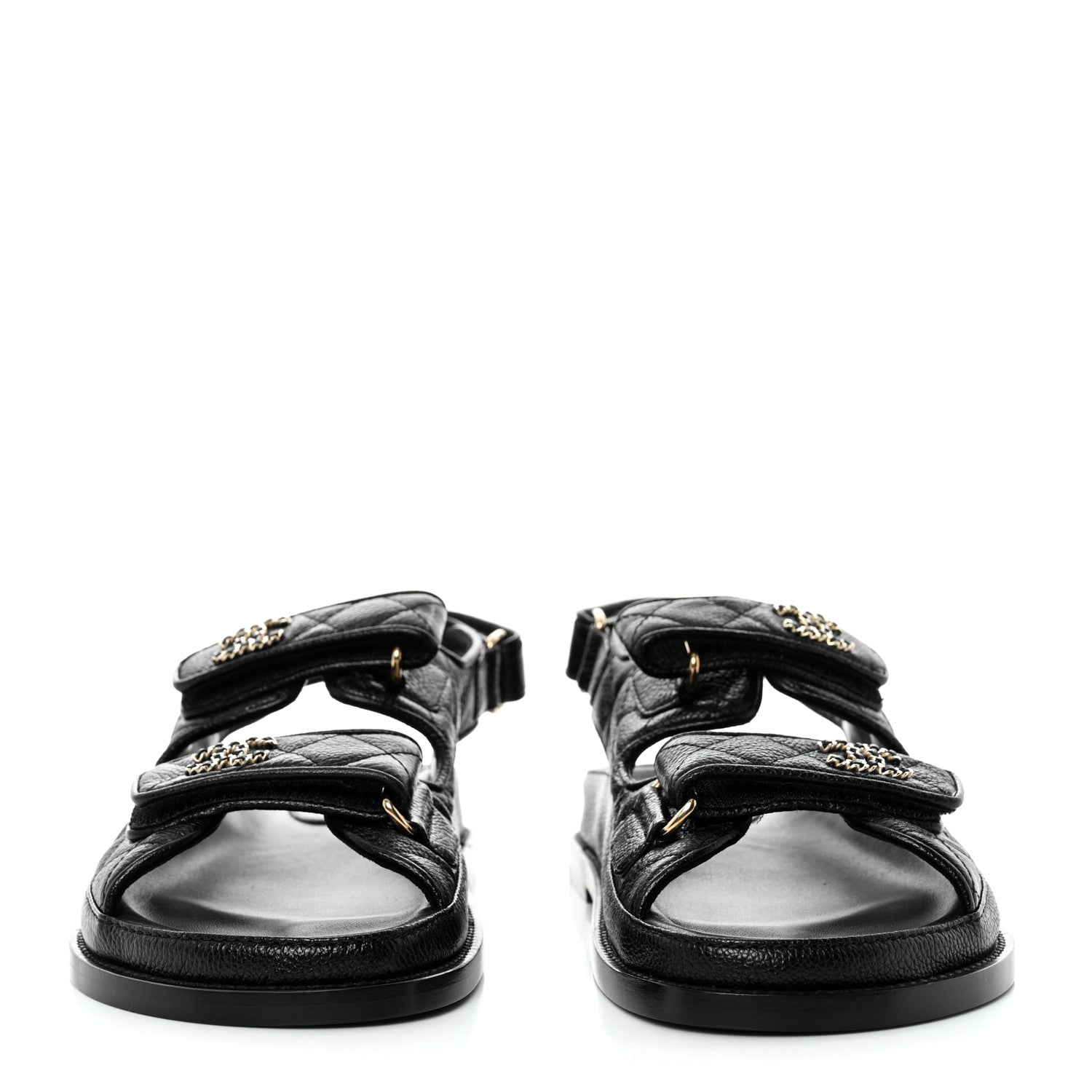 Chanel Grained Calfskin Velcro Dad Sandals 38 Black 2 of 9