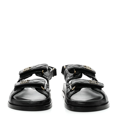 Chanel Grained Calfskin Velcro Dad Sandals 38 Black 2 of 9