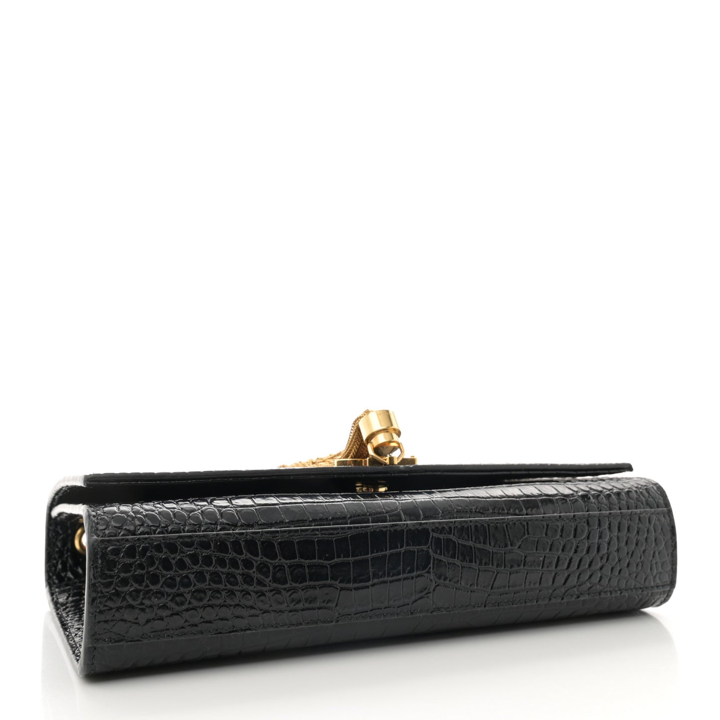 Calfskin Crocodile Embossed Medium Classic Monogram Kate Tassel Satchel Black