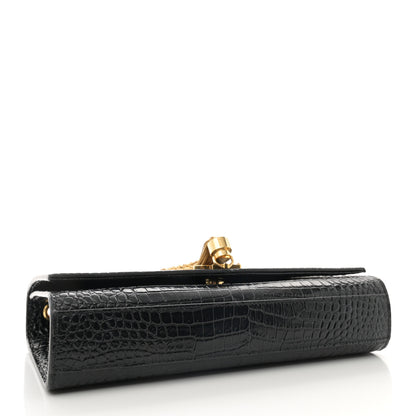 Saint Laurent Calfskin Crocodile Embossed Medium Classic Monogram Kate Tassel Satchel Black 4 of 11