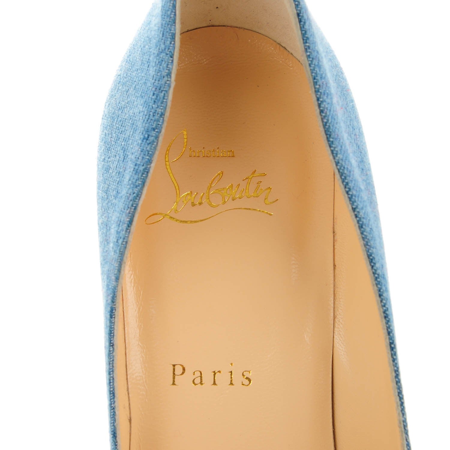 Christian Louboutin Denim Crackled Calfskin Hawaiian Print Pigalle Follies 100 Pumps 37.5 Blue White 5 of 8