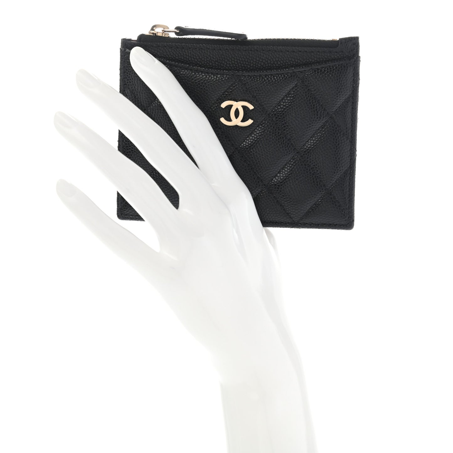 Caviar Quilted CC Zip Card Holder Black