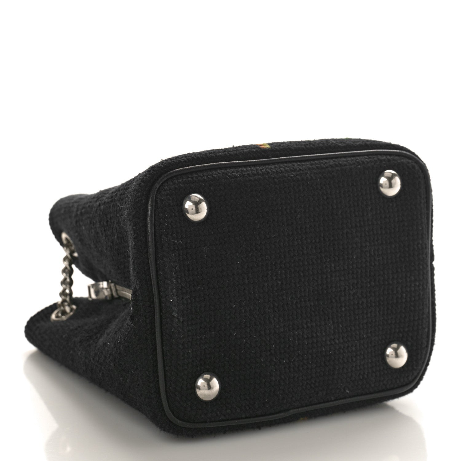 Saint Laurent Woven Wool Embroidered Baby Emmanuelle Bucket Bag Black 4 of 8