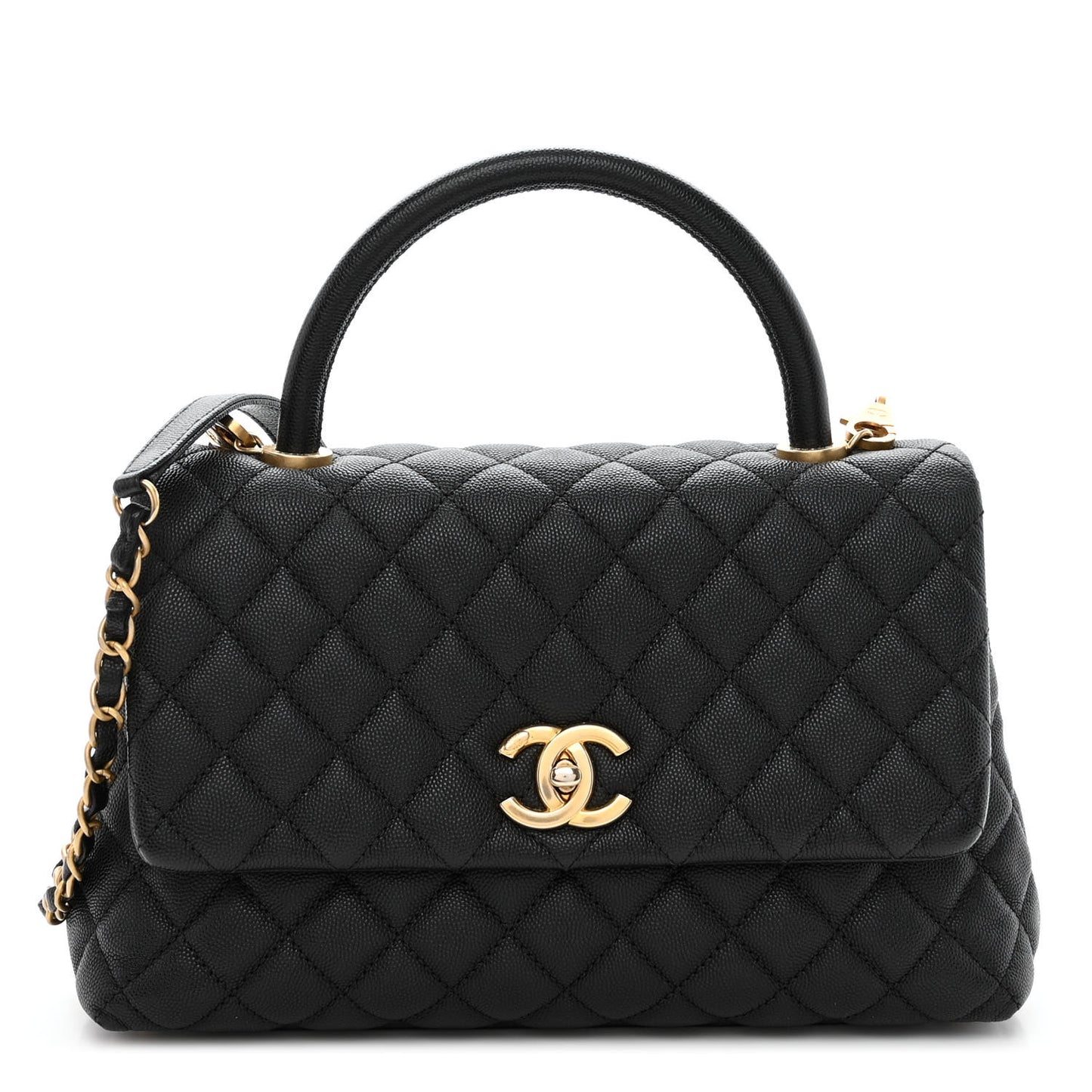 Caviar Quilted Small Coco Handle Flap Black