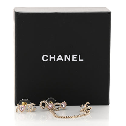 Chanel Metal Strass I Love Coco Heart Chain Climber Earrings Gold Pink 5 of 5