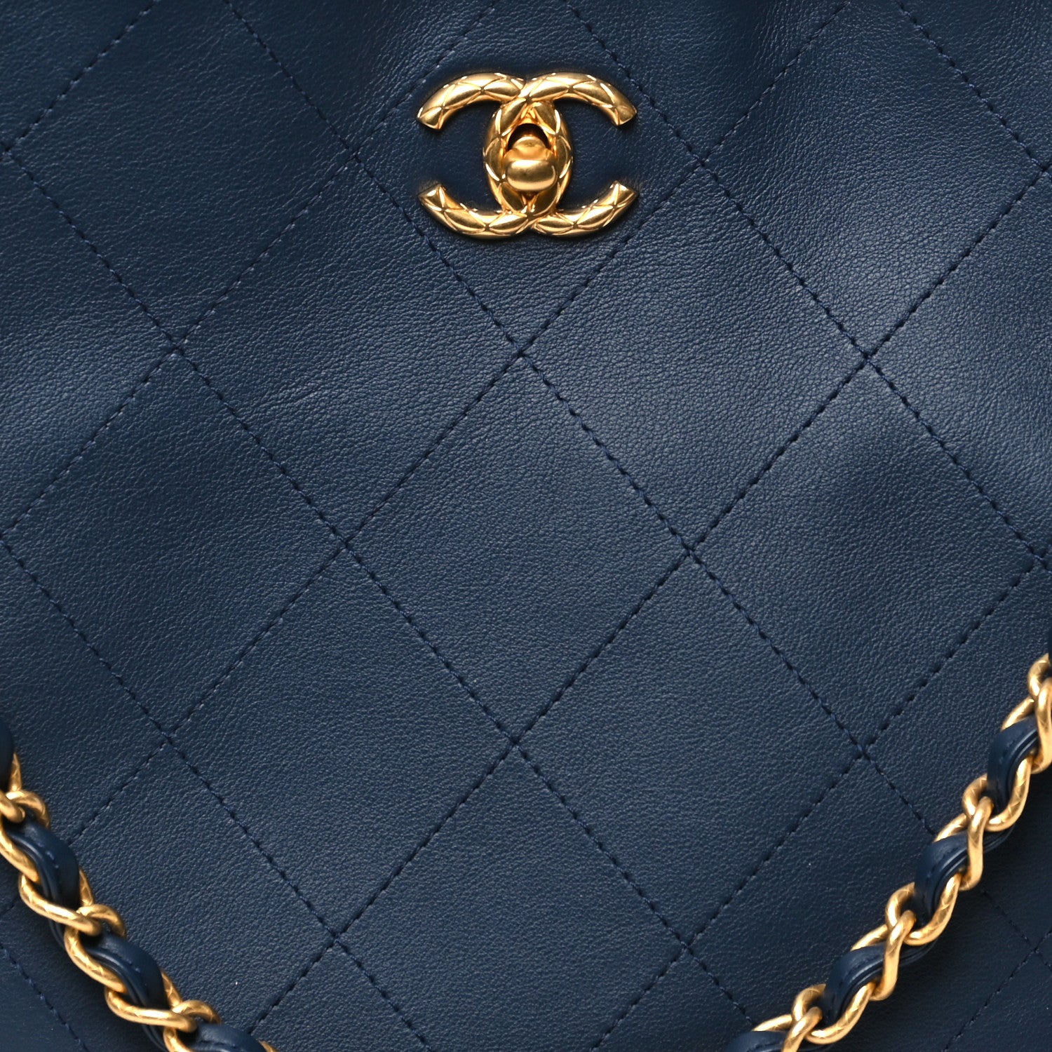 Chanel Calfskin Quilted Braided Handle Chain Hobo Navy Blue 8 of 10