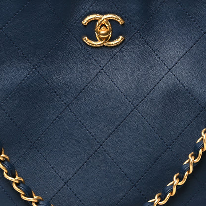 Chanel Calfskin Quilted Braided Handle Chain Hobo Navy Blue 8 of 10