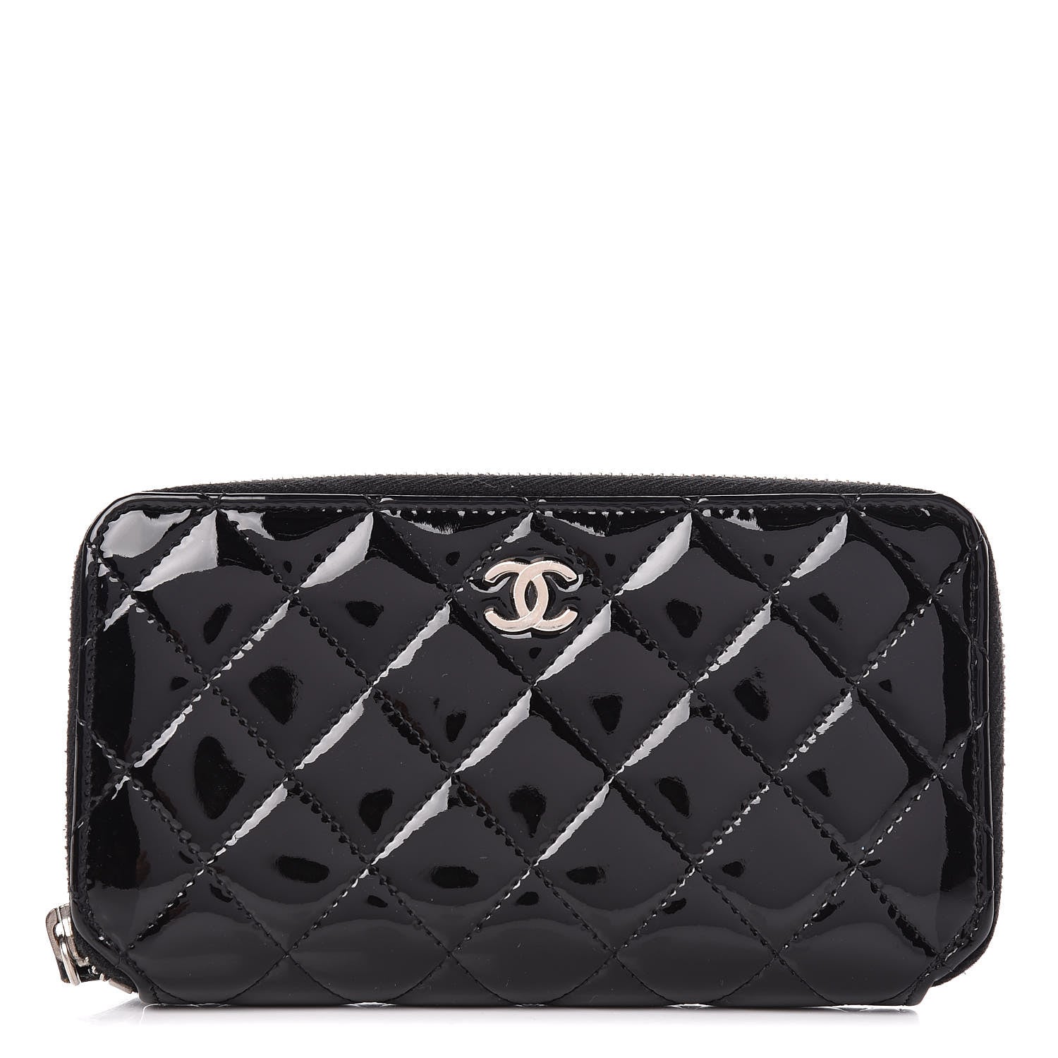 Chanel Patent Quilted Zip Around Wallet Black 1 of 10