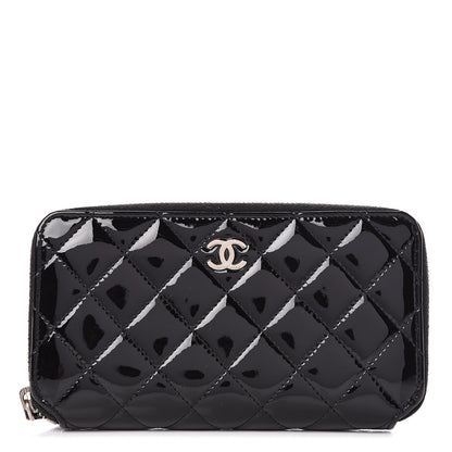 Chanel Patent Quilted Zip Around Wallet Black 1 of 10
