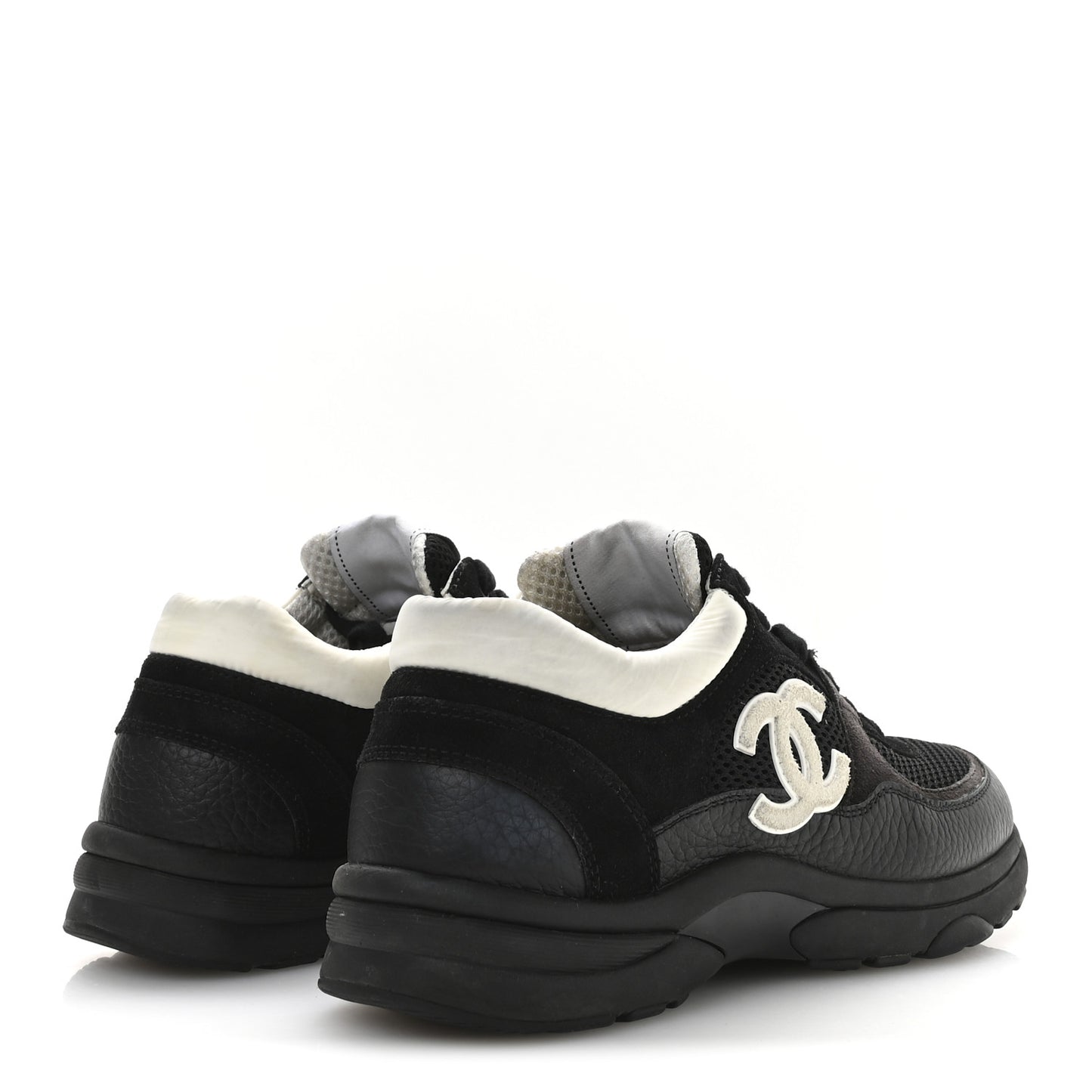 Mesh Suede Grained Calfskin Womens CC Sneakers 38 Black White