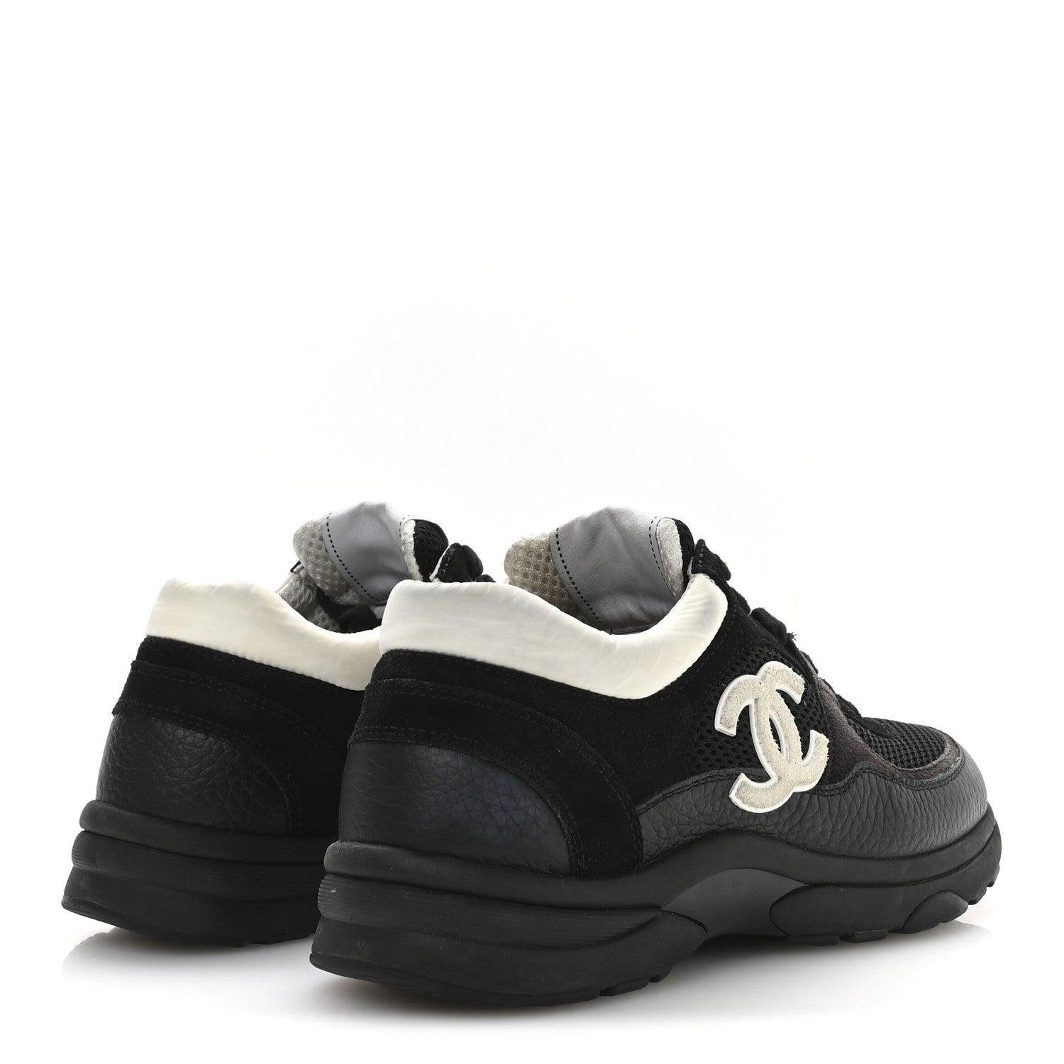 Chanel Mesh Suede Grained Calfskin Womens CC Sneakers 38 Black White 5 of 9