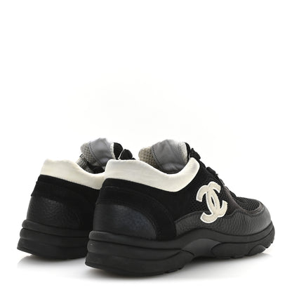 Chanel Mesh Suede Grained Calfskin Womens CC Sneakers 38 Black White 5 of 9