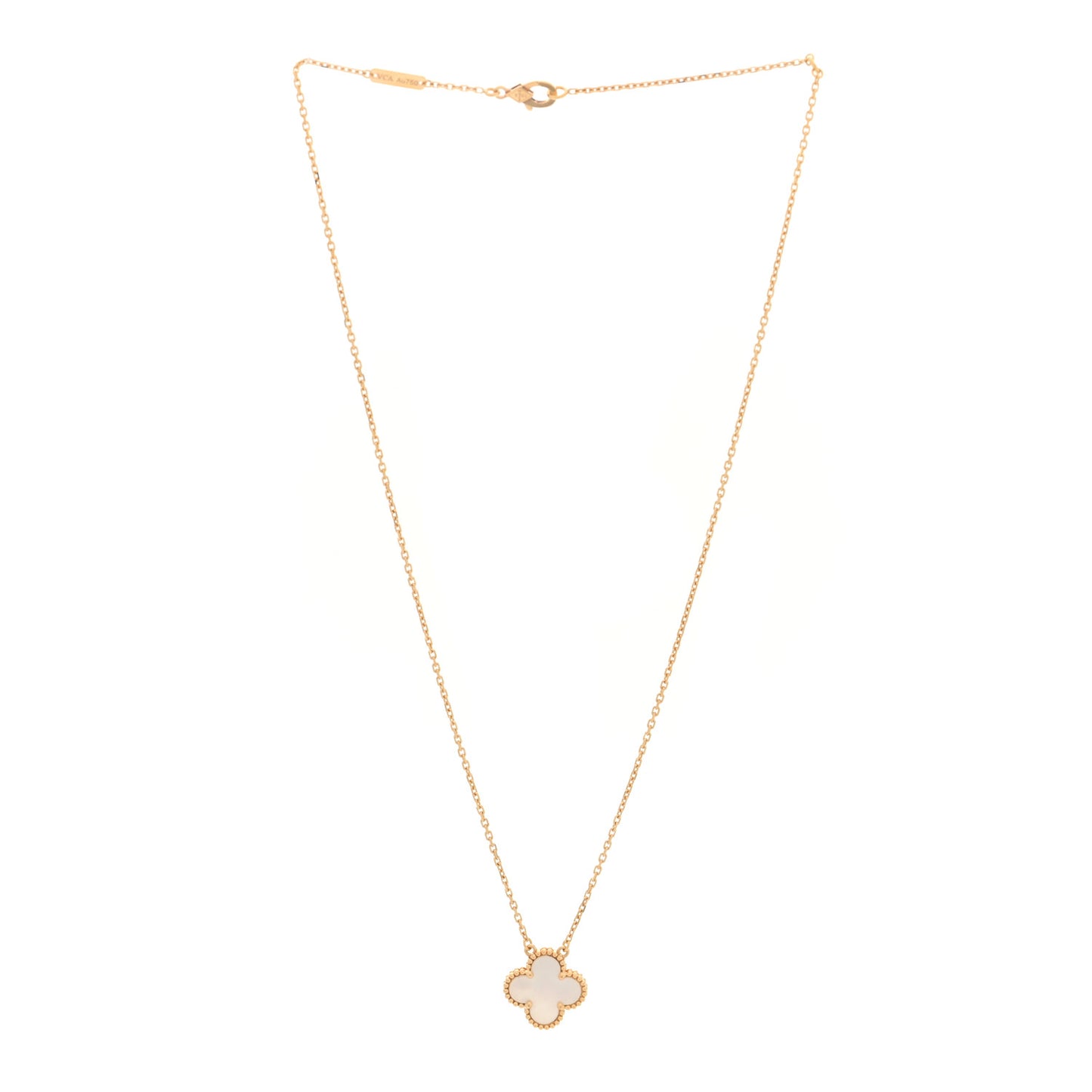 18K Yellow Gold Mother of Pearl Vintage Alhambra Pendant Necklace