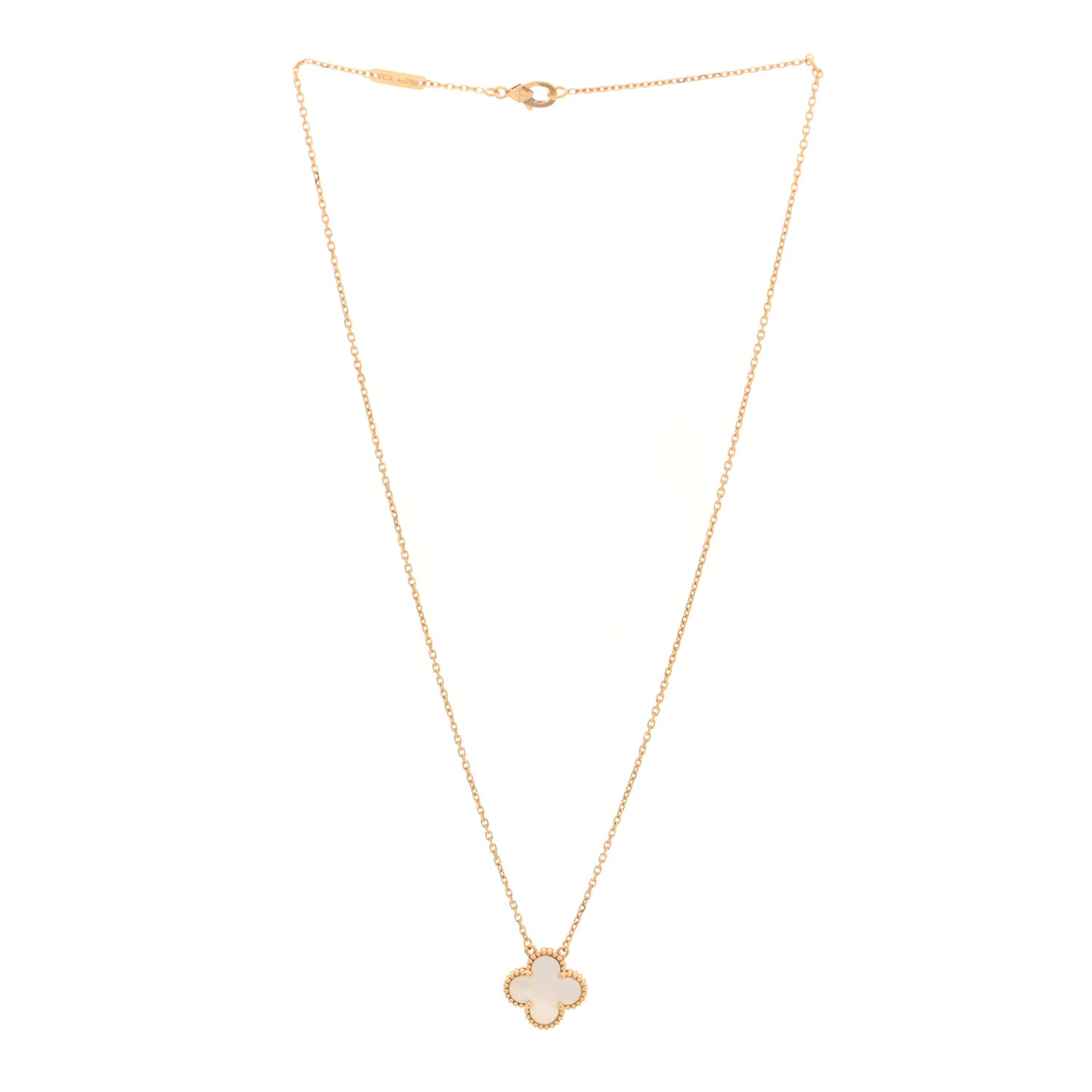 Van Cleef & Arpels 18K Yellow Gold Mother of Pearl Vintage Alhambra Pendant Necklace 3 of 4