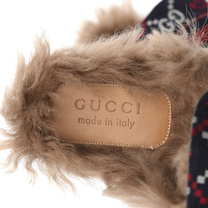 Gucci Canvas GG Monogram Diamond Fur Web GG Mens Princetown Slippers 6 Midnight Blue Hibiscus Red 7 of 8