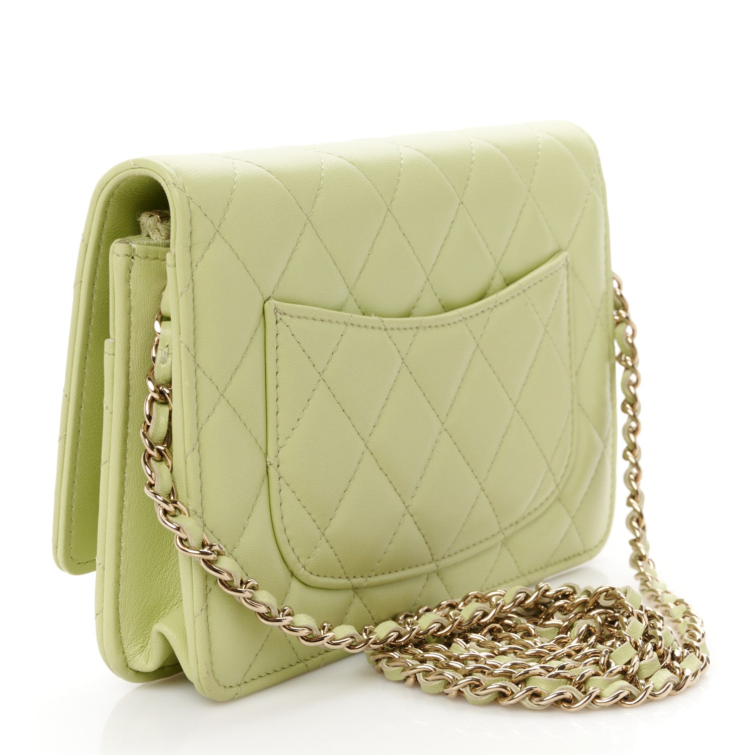Chanel Lambskin Quilted Wallet On Chain WOC Light Green 3 of 12