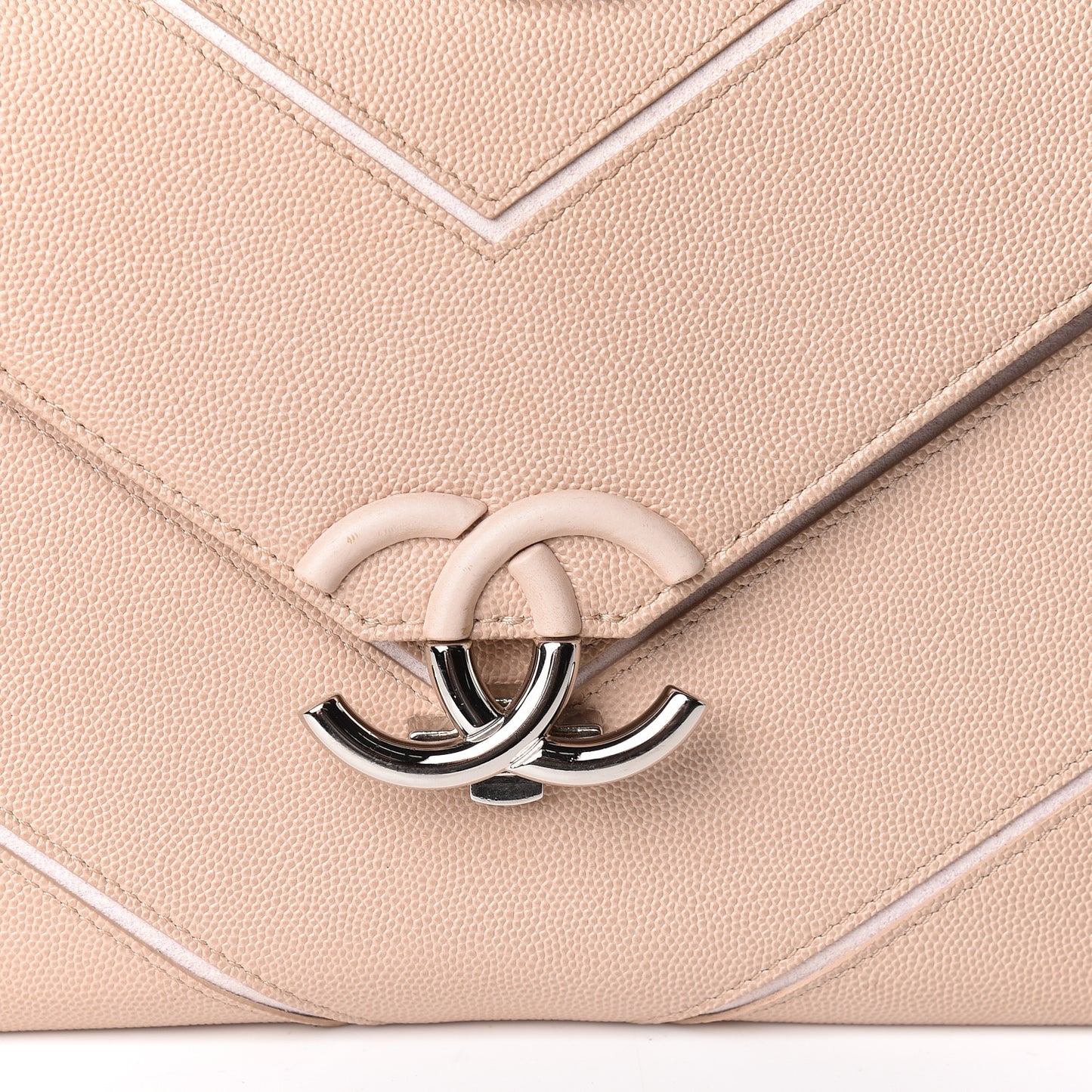 Caviar Macro Chevron Single Flap Beige