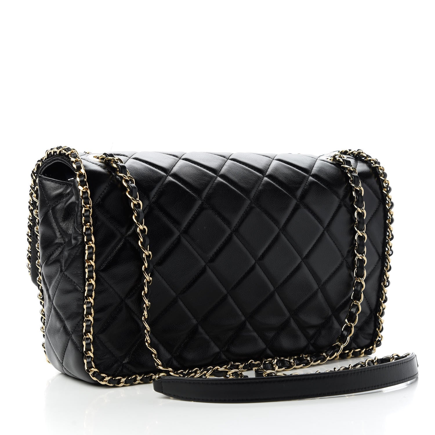 Chanel Crumpled Calfskin Quilted Large Chain All Over Flap Bag Black 3 of 10