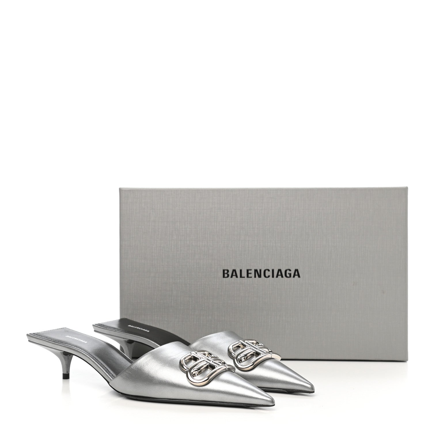 Balenciaga Metallic Nappa BB Square Knife Pointed Toe 40mm Mules 37 Silver 8 of 8