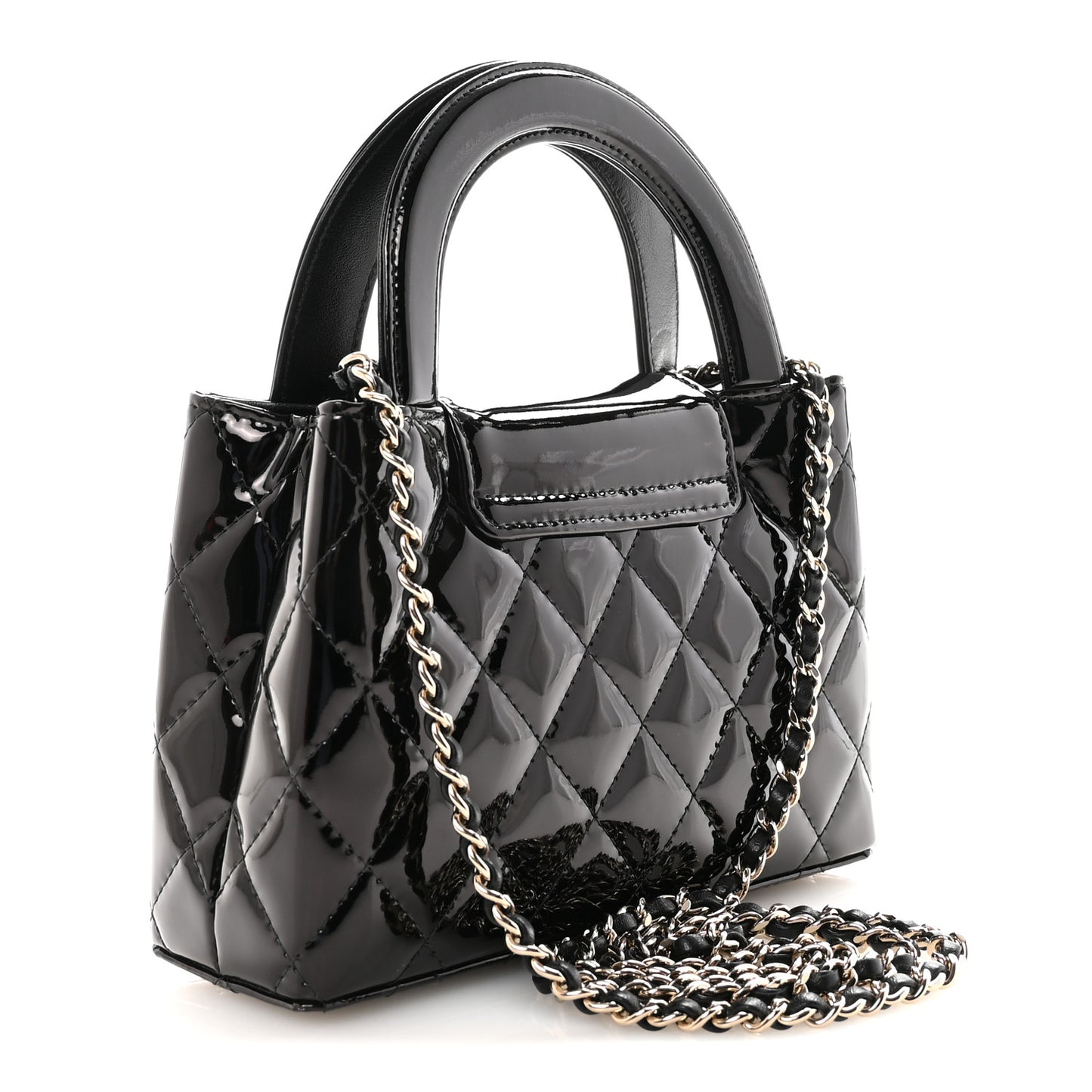 Patent Calfskin Quilted Nano Kelly Shopper Black