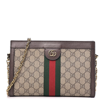 Gucci GG Supreme Monogram Web Small Ophidia Chain Shoulder Bag Brown 1 of 13