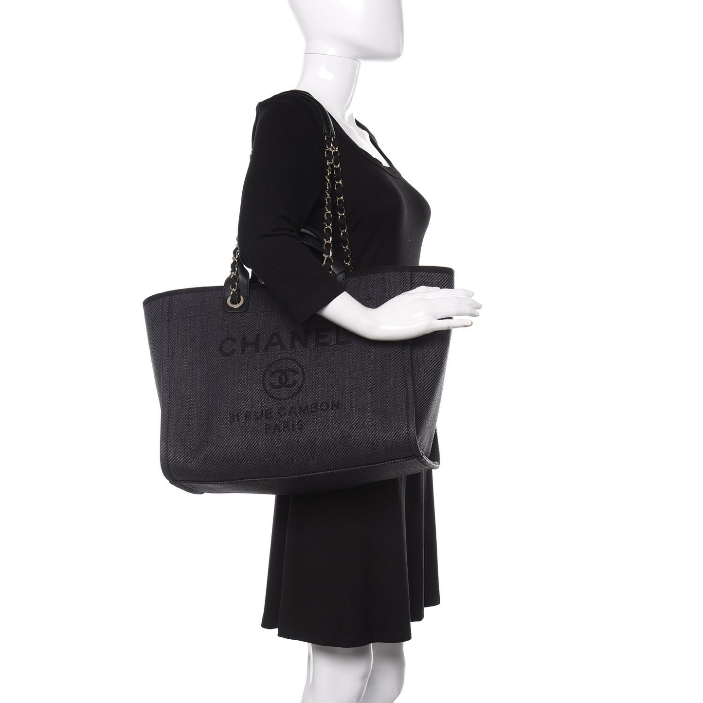 Mixed Fibers Calfskin Medium Deauville Tote Black