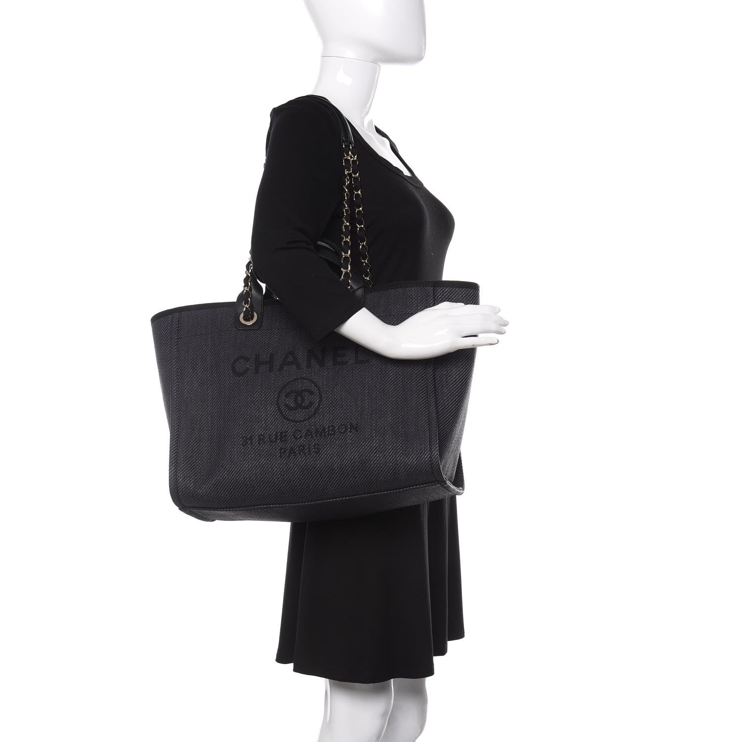 Chanel Mixed Fibers Calfskin Medium Deauville Tote Black 2 of 12