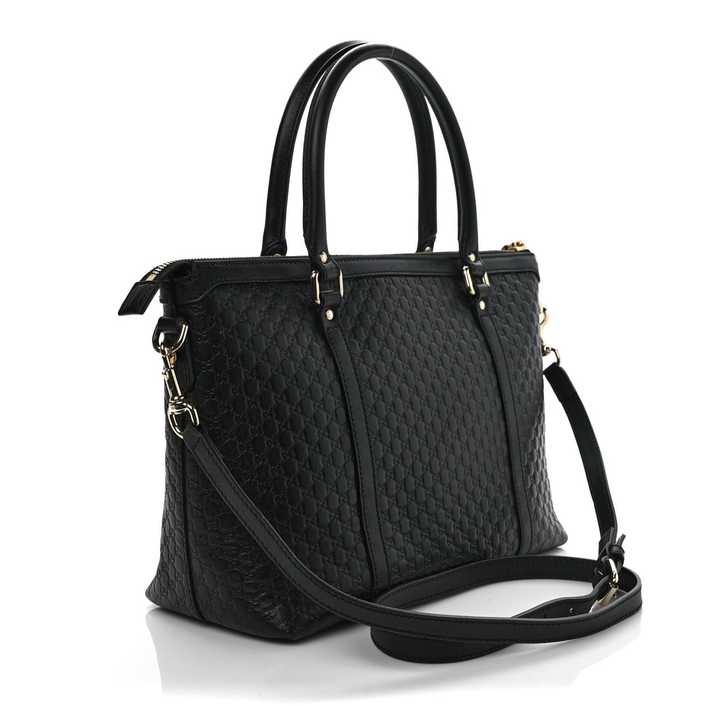 Soft Microguccissima Small Zippered Satchel Black