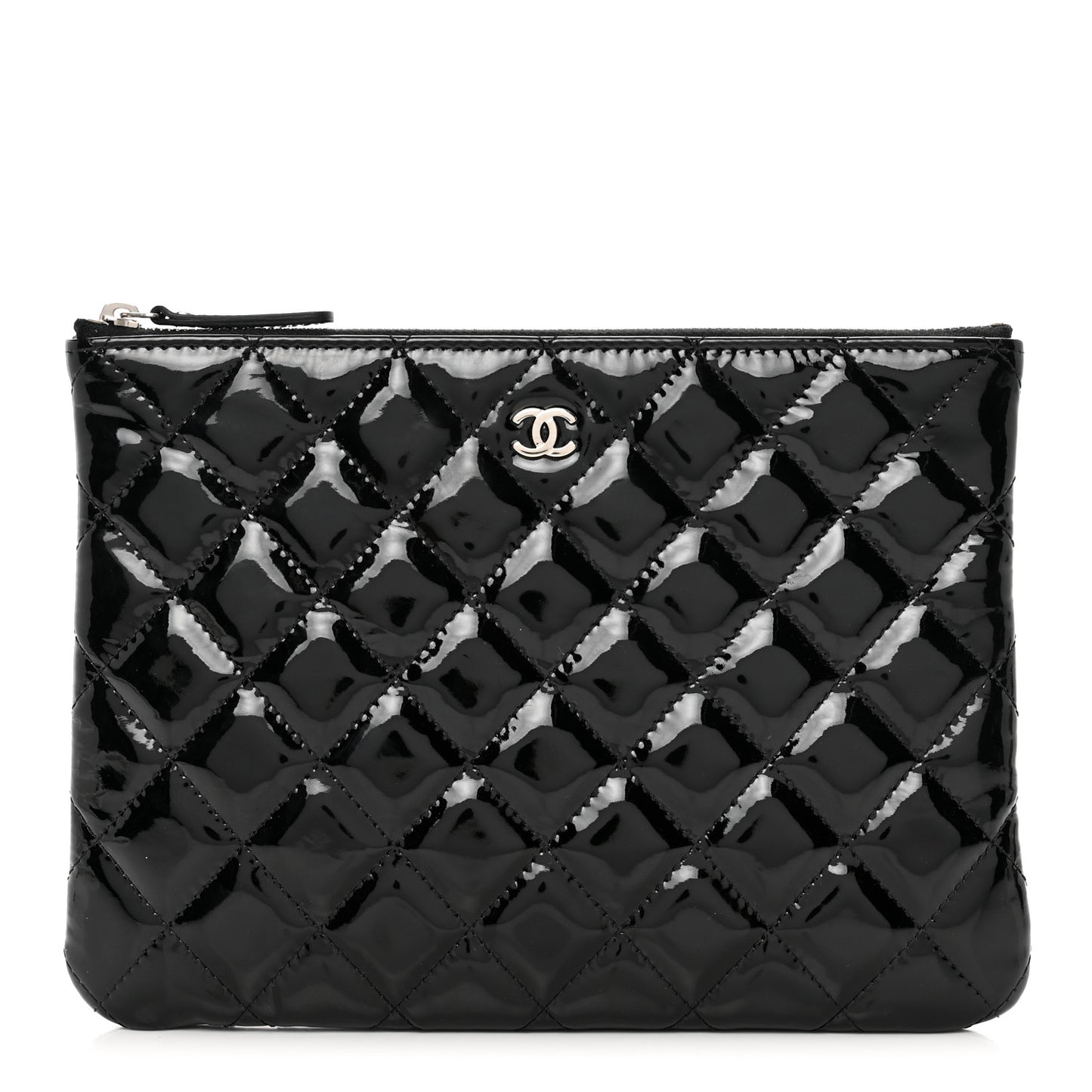 Patent Calfskin Quilted Medium Cosmetic Case Black