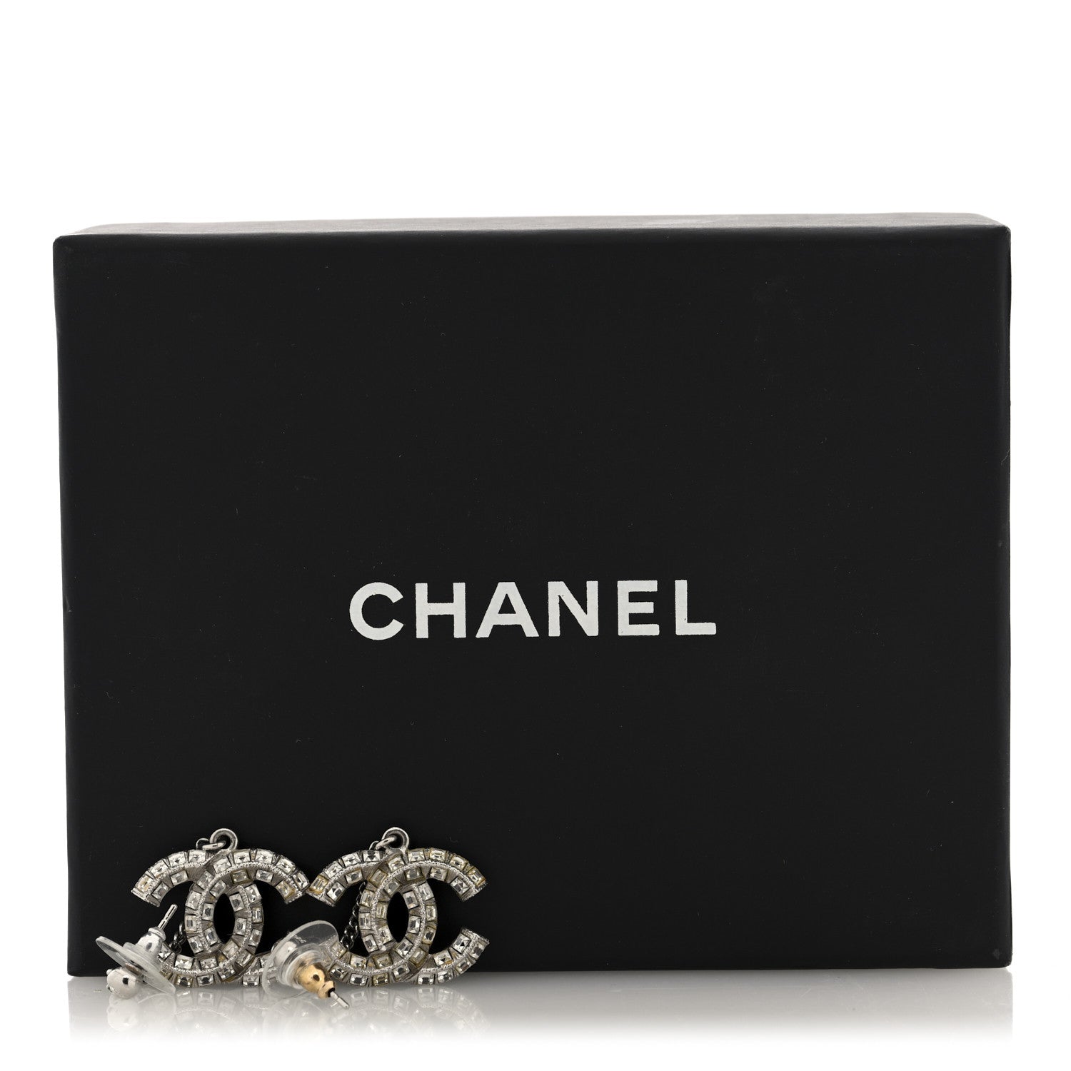 Chanel Baguette Crystal CC Drop Earrings Silver 4 of 4